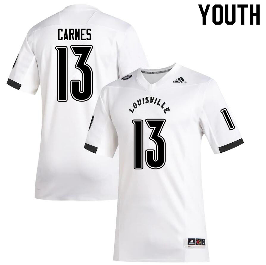 Youth #13 Braden Carnes Louisville Cardinals College Football Jerseys Sale-White - Click Image to Close